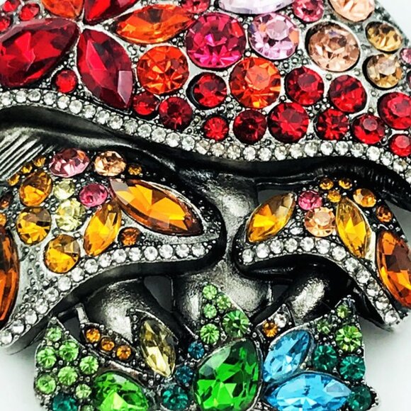 AWESOME RETRO 1960'S MULTICOLOR RAINBOW MUSHROOM BROOCH RHINESTONE CRYSTAL - Picture 2 of 3